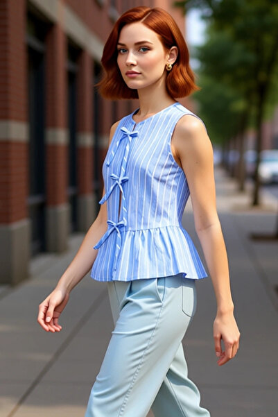 PayBuy Γυναικείο αμάνικο φιόγκο με λεπτομέρεια ριγέ ύφανσης, ποιοτικό, κομψό, άνετο, μοντέρνο, κομψό καθημερινό