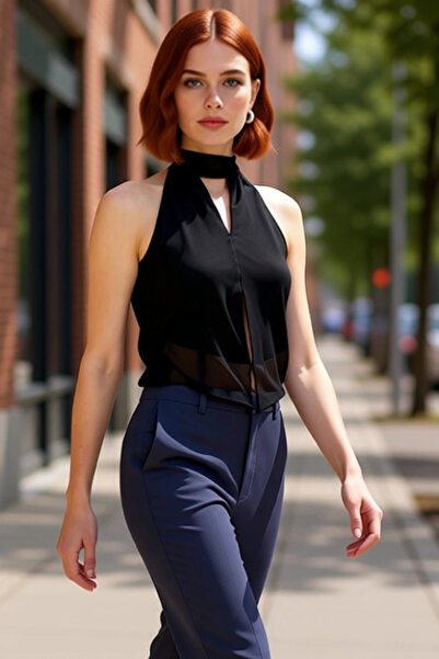 PayBuy بلوزة نسائية من التول برباط حول الرقبة بنقشة حيوانات، جودة عالية، أنيق...