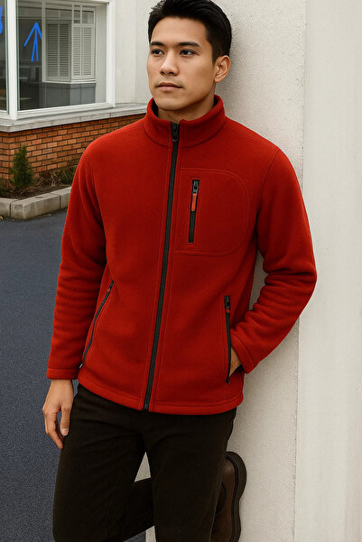 COMBİNE MİCHAİL Erkek Comfort Fit Rahat Kalın Kırmızı Polar