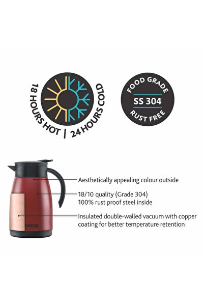 Borosil Vacuum Stainless Steel Teapot Red - 1Ltr