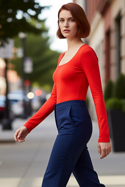 PayBuy Women's Square Neck Fitted Long Sleeve Knitted Quality Stylish Comfortable Modern Elegant Casual