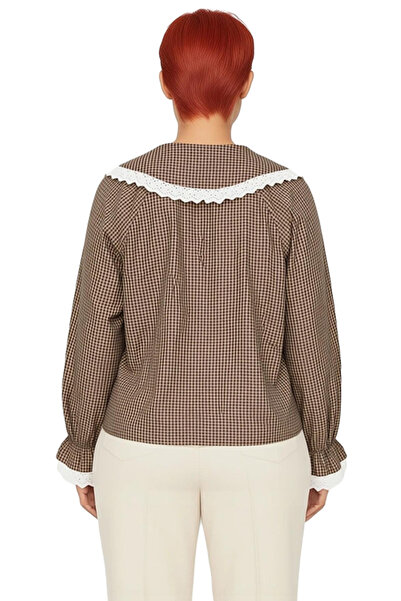 PayBuy Γυναικεία καρό μπλούζα με μπαλόνι μανίκια με γιακά μωρού, καλής ποιότητας, κομψή, άνετη, μοντέρνα, κομψή καθημερινή