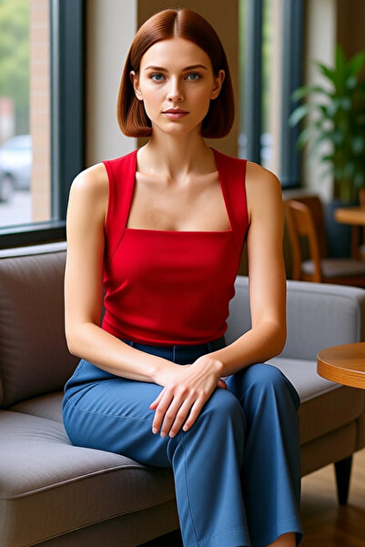 PayBuy Women's Fitted Gathered Knitted Blouse Square Neck Casual Perfect Fit Custom Design