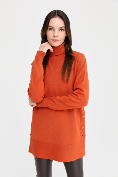 Desen Triko Γυναικείο πουλόβερ με ολόκληρο ζιβάγκο χωρίς ραφές 23391 Πορτοκαλί