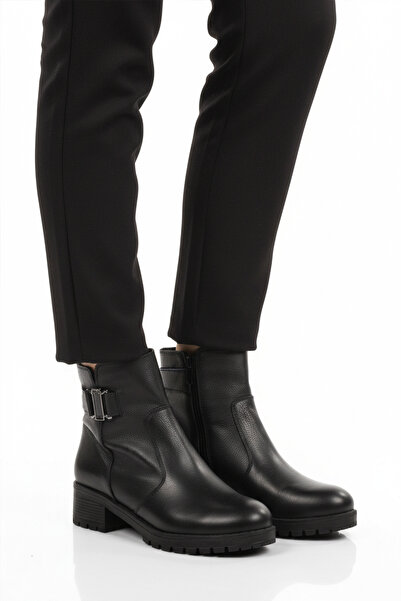 AYAKMOD حذاء نسائي بكعب عالٍ من الجلد الطبيعي باللون الأسود مع بطانة من الصوف...