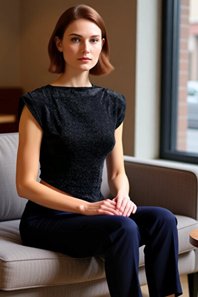 PayBuy Women's Shoulder Pad Pack Boat Neck Sleeveless Metalized Thread Knitted Blouse Quality Stylish Comfortable Modern Elegant