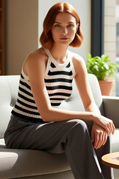 PayBuy Women's Striped Halter Neck Slim Knit Blouse Quality Stylish Comfortable Modern Elegant Casual