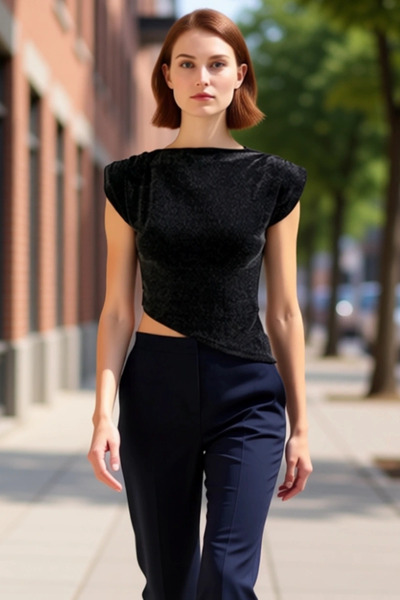 PayBuy Women's Shoulder Pad Pack Boat Neck Sleeveless Metalized Thread Knitted Blouse Quality Stylish Comfortable Modern Elegant