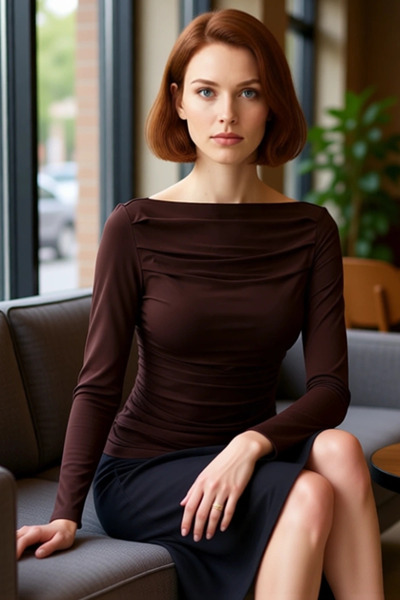 PayBuy Γυναικεία μπλούζα με μακρυμάνικο πλεκτό ελαστικό πλεκτό μακρυμάνικο μπλουζάκι με λαιμόκοψη σε μπορντό χρώμα Smart Casual καθημερινά και βραδινά