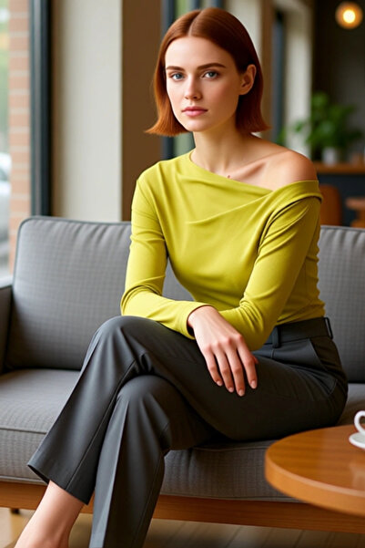 PayBuy Women's Asymmetrical Neckline Gathered Bodycon Long Sleeve Knitted Quality Stylish Comfortable Modern Elegant