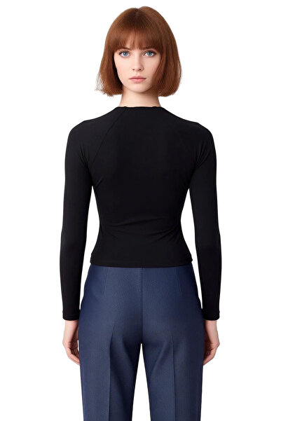 PayBuy Women's Mock Neck Button Detailed Fitted Long Sleeve Knitted Quality Stylish Comfortable Modern Elegant