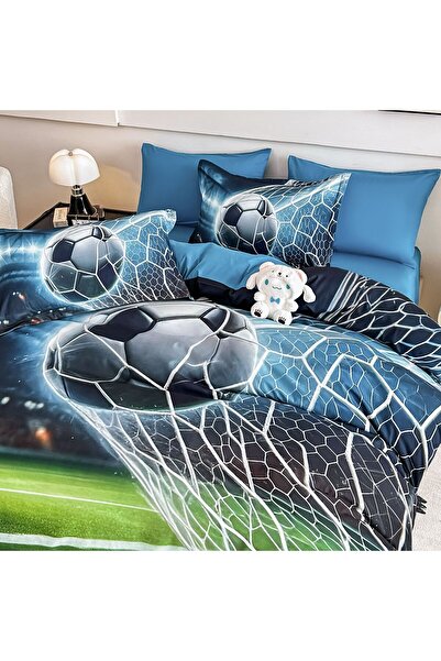 JOJO HOME Bedding set, 5D print, with elastic, 140x200cm, 4 pieces, Football, Green