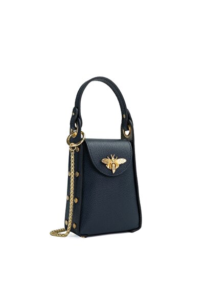 Posete Fagaras Lia Leather Purse - Navy Blue, 1 Compartment, Adjustable Strap...