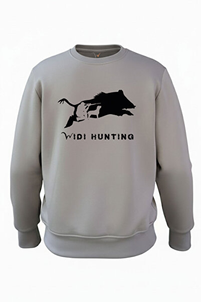 WİDİ Hunting Hunting Wild Boar Hunting Printed Wild Life Regular Fit 3İp Ş Fleece-Lined 100% Cotton Sweatshirt