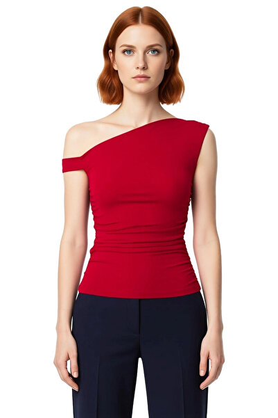 PayBuy Bluză pentru femei, cu guler asimetric, cu mâneci joase, țesută Sandy, poliester elegant pentru purtarea zilnică