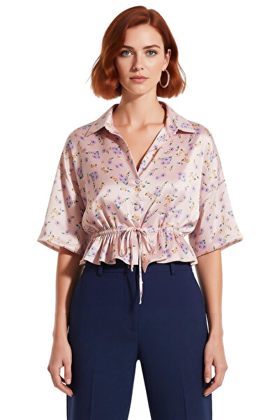PayBuy Women's Floral Satin Blouse Buttoned Crop Fit Casual Elegant Design Premium Material