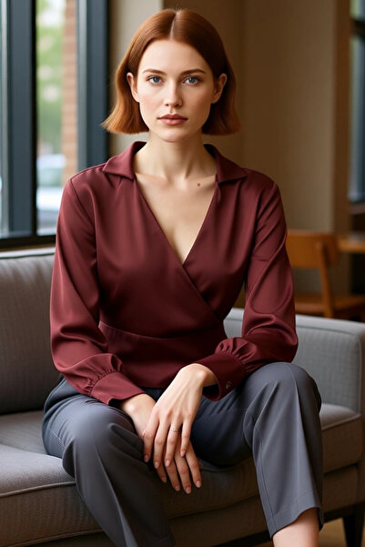 PayBuy Women's Woven Shirt Collar Long Sleeve Fitted Blouse Quality Stylish Comfortable Modern Elegant Casual