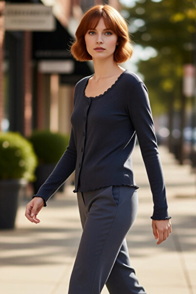 PayBuy Femei mulat nasturi Detaliat elastic din material subțire cu mânecă lu...