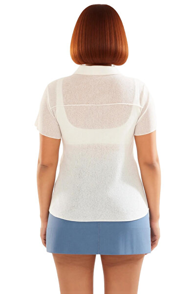 PayBuy Women's Fitted Shirt Collar Short Sleeve Stretchy Knitted Blouse Quality Stylish Comfortable Modern