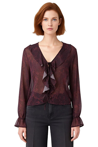 PayBuy Γυναικεία μπλούζα από σιφόν με σχέδιο με λαιμόκοψη σε σχήμα V με λεπτομέρεια με κορδόνια μακρυμάνικη ποιοτική κομψή άνετη μοντέρνα κομψή