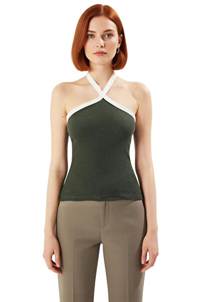 PayBuy Summer Color Block Halter Neck Knitted Blouse Long Lasting Premium Quality Stylish Appearance