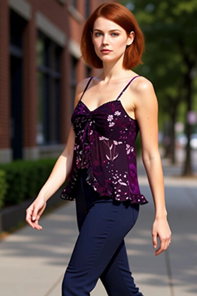 PayBuy Floral Tulle Blouse Fitted Fit Thin Strap Summer Stylish Look Long Lasting Comfortable and