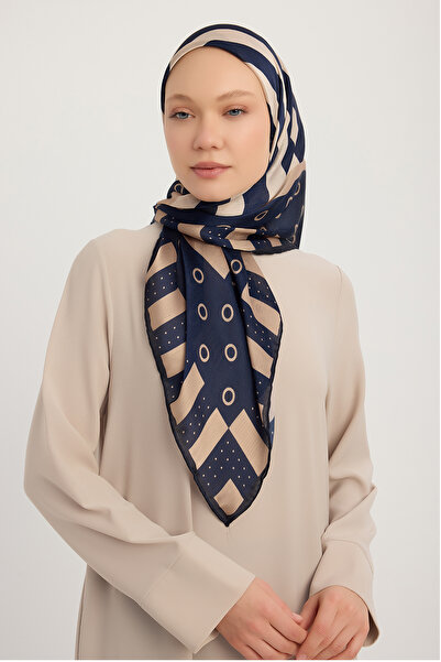 ipekistanbul وشاح جانجان منقوش من أورورا - هندسة إيقاعية - أزرق داكن