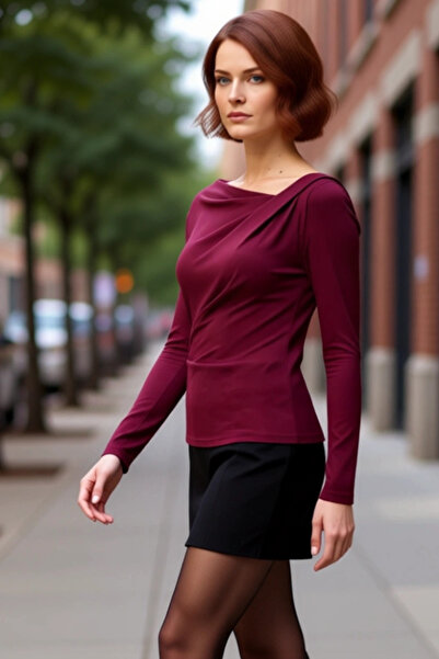 PayBuy Guler asimetric pentru femei mulat cu mânecă lungă din material subțir...