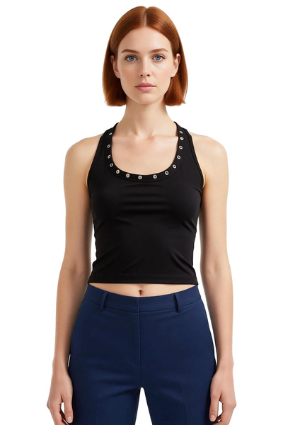 PayBuy Bird's Eye Detailed Halter Neck Stretchy Knitted Women's Top High Quality Stylish Comfortable Modern Elegant Casual