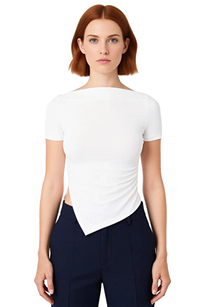 PayBuy Women's Stylish Asymmetrical Cut Boat Neck Knitted Quality Stylish Comfortable Modern Elegant Casual