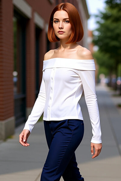 PayBuy Women's Carmen Collar Buttoned Corded Fabric Long Sleeve Stretchy Knitted Quality Stylish Comfortable Modern Elegant