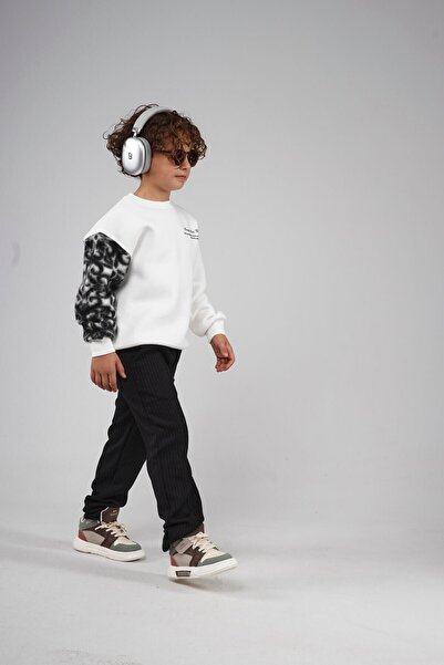 king brich Παιδικό φούτερ με λαιμόκοψη Kingbrich συνδυασμός υφασμάτων με τύπωμα