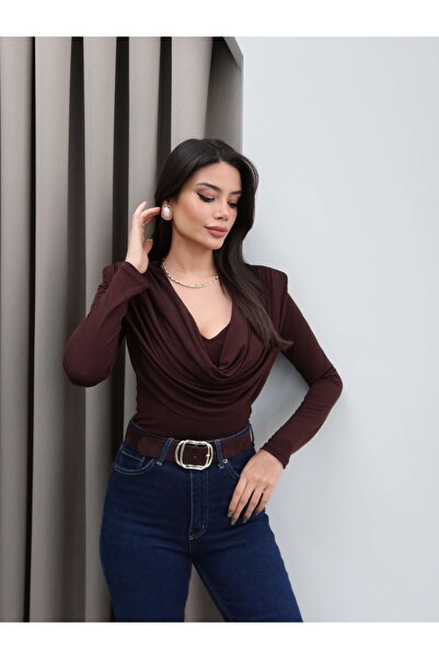 ESRAHELVACI Long Sleeve Blouse with Front Draping
