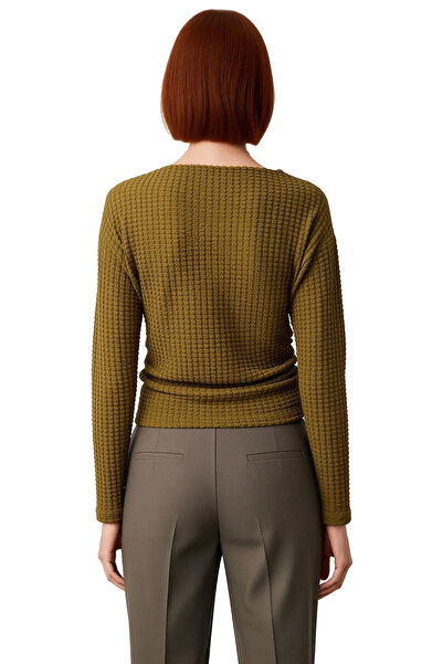 PayBuy Women's Seersucker Textured Boat Neck Drawstring Long Sleeve Knitted Quality Stylish Comfortable Modern Elegant Casual