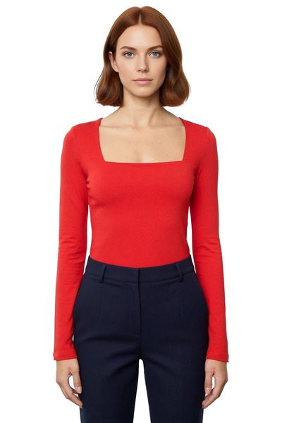 PayBuy Women's Gray Square Neck Fitted Long Sleeve Cotton Blouse with Cool & Comfort Features for Daily Use