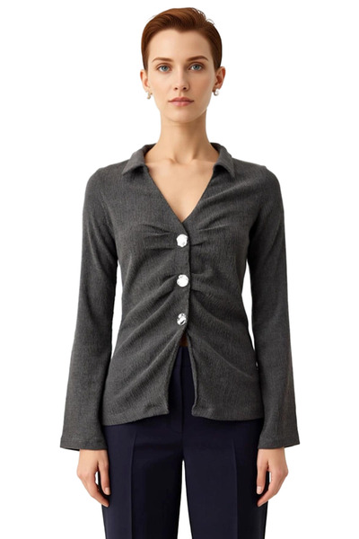 PayBuy Women's Polo Neck Buttoned Drawstring Stretchy Knitted Quality Stylish Comfortable Modern Elegant Casual