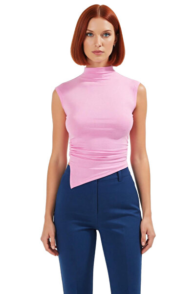 PayBuy Bluză asimetrică fără mâneci, elastan viscoz, vară, ajustată guler ridicat Aspect elegant pentru purtarea zilnică