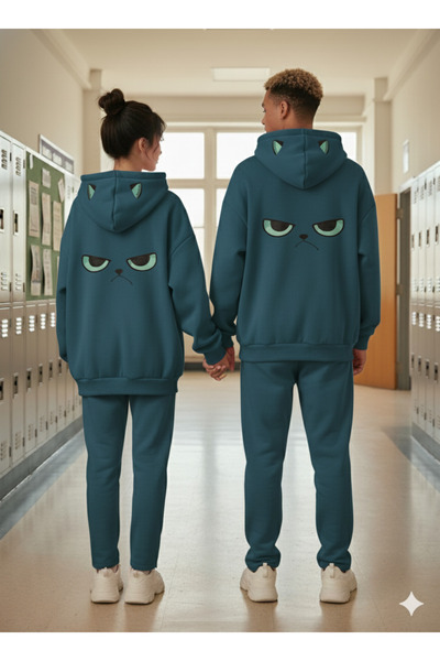 NİCE طقم ملابس شتوية مكون من بغطاء رأس قطع من Funny Angry Face Hoodie 3 Thread Winter K – طقم رياضي للجنسين