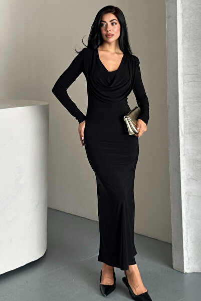 CİDDE Women's Degaje Collar Sandy Fabric Maxi Dress