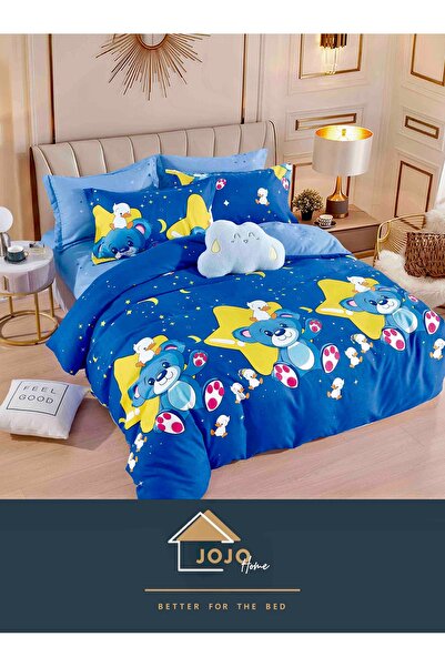 JOJO HOME Bed linen set, fine cotton, with elastic, 6 pieces, 180x200cm, Blue bear