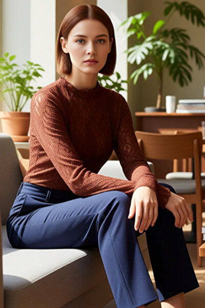 PayBuy Γυναικείο ψηλό λαιμόκοψη με μακριά μανίκια, ελαστικό πλεκτό με λεπτομέρεια από δαντέλα, κομψό και ποιοτικό