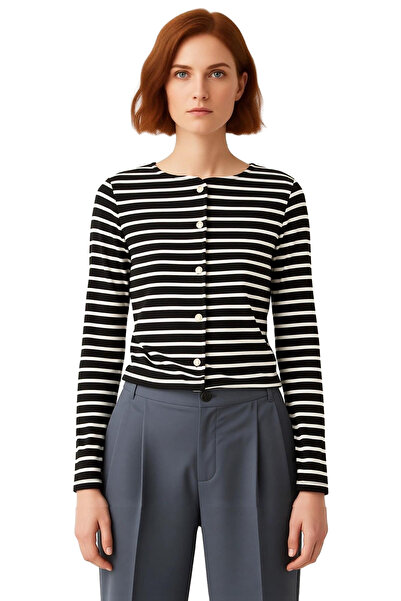 PayBuy Γυναικείο μακρυμάνικο μπλουζάκι με ριγέ κουμπιά, ελαστικό πλεκτό, ποιοτικό, κομψό, άνετο, μοντέρνο και κομψό