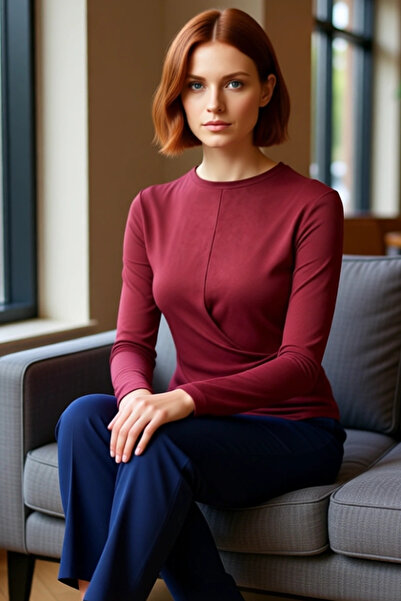 PayBuy Women's Crew Neck Low Sleeve Long Sleeve Regular Length Fitted Viscose Elastane Winter Knitted Blouse