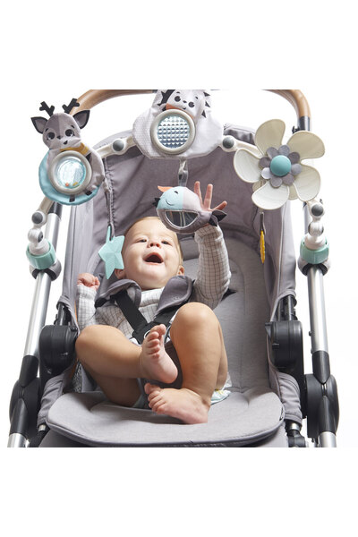 Tiny Love Black & White Baby Stroller Arch | Clip-On Activity Bar with Rattle, Teether, Mirror & Crinkly Toys