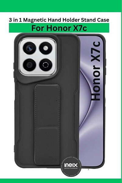 ineix For Honor X7c - جراب خلفي مغناطيسي من السيليكون الصلب مع حامل قابل للطي وحزام للإصبع