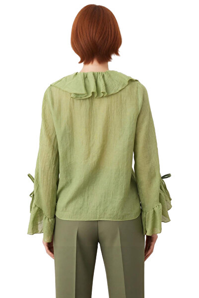 PayBuy Women's V-Neck Lace-Up Long Sleeve Plain Woven Blouse Quality Stylish Comfortable Modern Elegant Casual