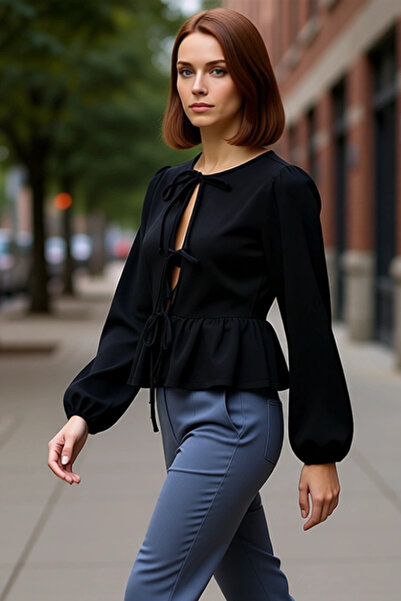 PayBuy Women's Tie Detail Regular Fit Flexible Knitted Blouse Long Sleeve Plain Single Pack Winter