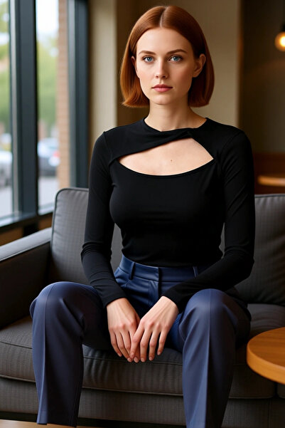 PayBuy Women's Asymmetrical Neckline Detailed Bodycon Stretchy Knitted Quality Stylish Comfortable Modern