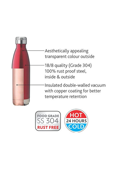 Borosil Vacuum Bolt Bottle Red 750ml