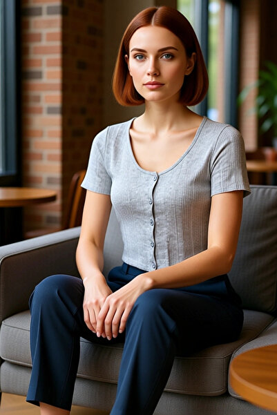 PayBuy Crop Pool Collar Short Sleeve Knitted Blouse Carefully Selected for Casual Summer Daily Wear